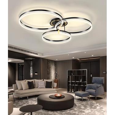 Imagem de Luminária de teto LED moderna, com intensidade regulável, para sala de estar, com controle remoto e por aplicativo. Ideal para sala de estar, quarto e cozinha. Luminária pendente (preta, gra