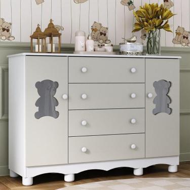 Imagem de Cômoda Infantil 125cm 2 Portas Com Vidro E 4 Gavetas Ternura Multimóveis Mp4480 Branco/off White Branco/off White
