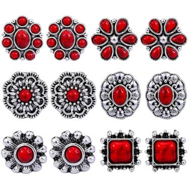 Imagem de BOOZIQ Brincos ocidentais femininos boêmios turquesa conjunto de brincos vintage turquesa brincos caubói concerto rodeio roupas joias presente, Liga de aço, Sem pedra preciosa