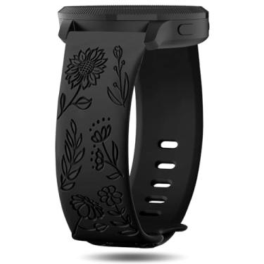 Imagem de Inhosper Pulseiras com gravação floral de 20 mm compatíveis com Garmin Vivoactive 6/5/3/Venu/Venu Sq/Venu 2 Plus/Forerunner 165/55/245/645, pulseira de relógio de silicone macio, estampa floral