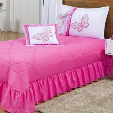 Imagem de Kit Cobre Leito Borboletas Solteiro 04 Peças Bordadas - Pink - Bordado