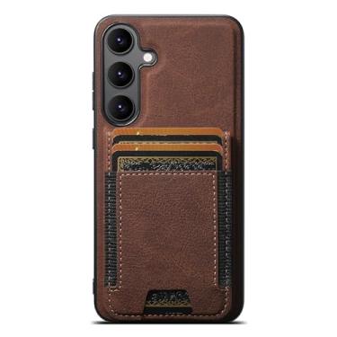 Imagem de POYUFRG Capa magnética para Samsung Galaxy S26 Ultra/S26 Plus, capa carteira de couro padrão lichia com suporte destacável para cartão, marrom, S26 Plus