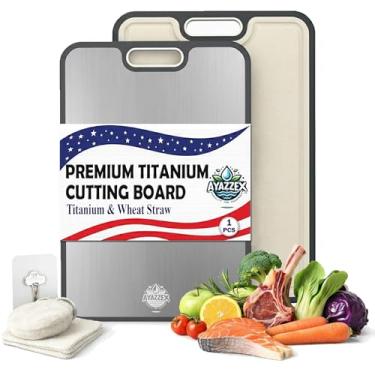 Imagem de Ayazzex Tábua de corte de titânio - tábua de corte dupla face grau alimentício - titânio puro e palha de trigo PP - fácil de limpar