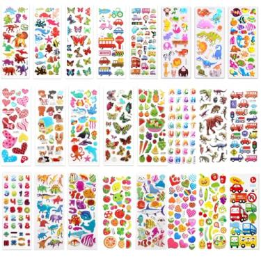 Imagem de Adesivos inchados 3D, 24 folhas de adesivos vibrantes de bolhas para artesanato, álbuns, diários, recompensas e sacolas de presente, lindos designs elevados para projetos de arte e atividades em sala