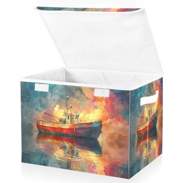 Imagem de Blueangle Cestos de armazenamento flutuantes coloridos para barco de pesca com tampas, 42 x 32 x 30 cm, grande cesta organizadora dobrável para decoração de casa e escritório (474)