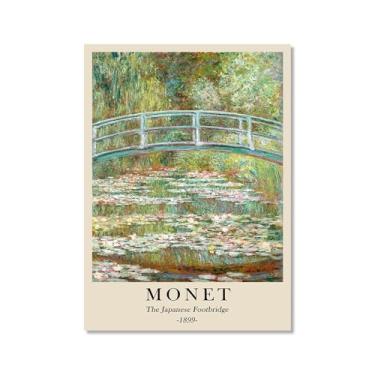 Imagem de Pôster de tela Monet Water Lily Sunrise Claude Monet impressões paisagem vintage imagem de arte de parede sala de estar decoração galeria pôster (SKU7,50.8x76.2 cm = (50x75cm), sem moldura)