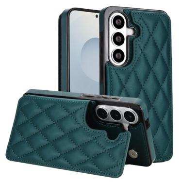 Imagem de Capa carteira para Samsung Galaxy S26 Plus com compartimentos para cartões e suporte, capa fina de couro com proteção RFID para homens e mulheres, fecho magnético, à prova de choque (verde escuro)