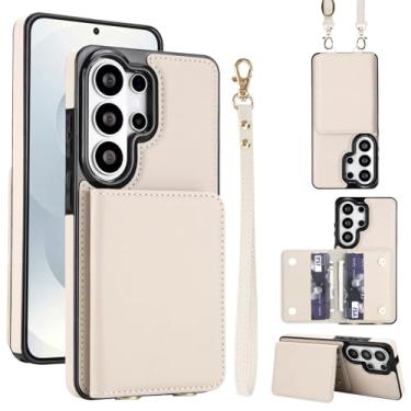 Imagem de Capa para celular Samsung Galaxy S26 Ultra PU carteira de couro, 4 compartimentos para cartão e 2 compartimentos para dinheiro, bloqueio RFID, alça destacável, capa com suporte antiarranhões e à prova