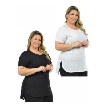Imagem de Kit 2 Blusa Mullet Gola Redonda Plus Size Fenomenal - Vesttuario, Bran
