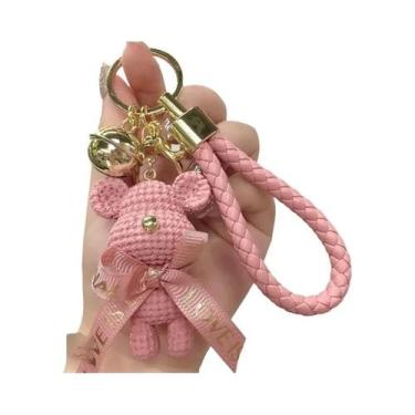 Imagem de Chaveiro De Resina Com Ursinho E Coelhinho Fofo, Laço E Sino, Pingente
