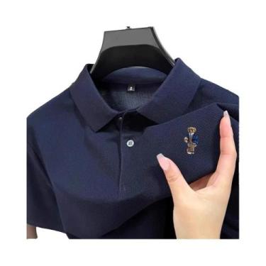 Imagem de Camisa Polo Masculina De Verão 100% Algodão Manga Curta Com Bordado De