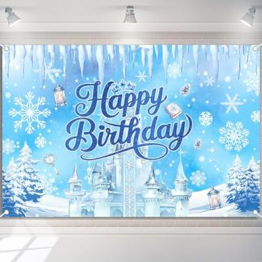 Imagem de Faixa de fundo de aniversário de castelo de neve de gelo de 1,5 x 0,9 m | Fundo de fotografia com tema de princesa de inverno | Perfeito para crianças, meninas, chá de bebê, adereços de cabine de