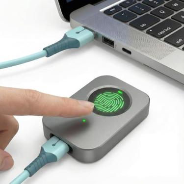 Imagem de Leitor de impressão digital Windows Hello para Windows 11 10, Cofre de segurança física offline para PC, scanner biométrico de impressão digital USB, login seguro de toque de 360° e dispositivo de
