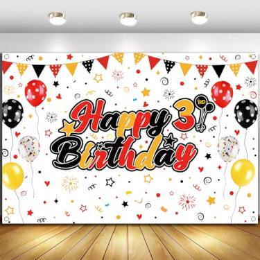 Imagem de Pano de fundo Happy 3rd Birthday | 1,5 x 0,9 m vermelho amarelo preto desenho animado tema fotografia banner adereços | Perfeito para aniversários de meninos, chás de bebê, cabines de fotos e