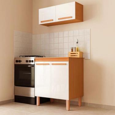 Imagem de Kit Armário Aéreo Suspenso e Balcão 2 Portas Cozinha Pop MDP Cor:FREIJ