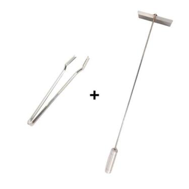 Imagem de Kit Inox Pegador Carnes E Rodo Limpeza, Churrasqueira Fornos - INOX LA