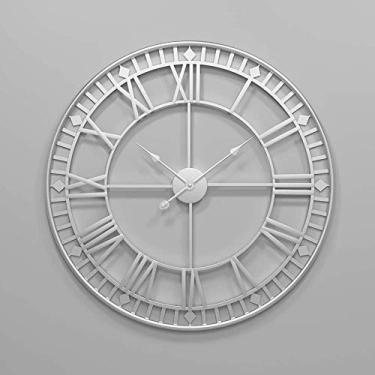 Imagem de U5GAAALPPQ9 Relógio de parede redondo de metal, relógio de parede decorativo grande estilo industrial de 31 polegadas, silencioso, sem tique-taque, números romanos grandes, fácil de ler, prateado 80