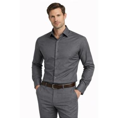 Imagem de Camisa Masculina Social Cinza Slim Fit Manga Longa - Conforto e Estilo