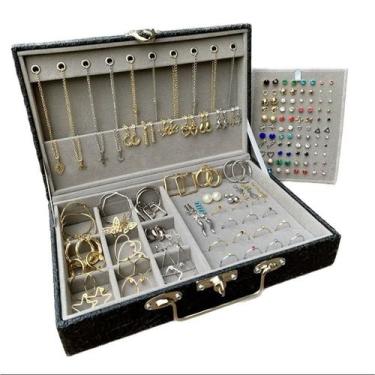 Imagem de Maleta Super Luxo Porta Joias 50 Semijoias Folheadas Ouro 18K e Prata 