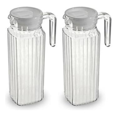 Imagem de 2 Jarra de vidro com tampa 1Lt água suco transparente