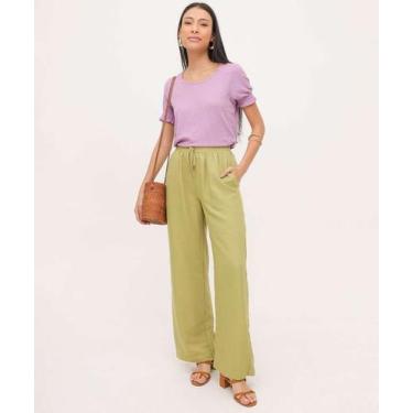 Imagem de Calça Pantalona Feminina Textura Marisa-76002, Verde, P
