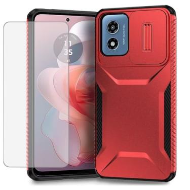 Imagem de Ueokeird Capa para Moto G Play 2024 4G/Moto G Play Gen 3/Moto G22 Capa com protetor de tela de vidro temperado e capa deslizante para câmera, capa de telefone antiderrapante resistente para Motorola