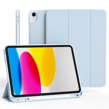 Imagem de Ouinice Capa para iPad 11ª geração A16 Chip (2025), iPad 10ª geração 10 polegadas (2022), suporte estável de três dobras, capa traseira protetora de TPU macio com suporte para lápis, azul gelo