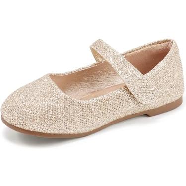 Imagem de PANDANINJIA Sapatos sociais para meninas, meninas, floristas, crianças, Mary Jane, sapatilhas, sapatilhas, escola, casamento, igreja, meninas, Glitter dourado, 12 Little Kid