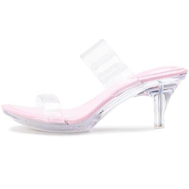 Imagem de NBUUNBU Sandálias femininas de salto alto transparentes prateadas e pretas pequenas plataformas, sandálias de salto alto, bico fino, bico aberto, confortáveis, sandálias de salto com alça dupla