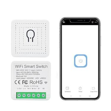 Imagem de Interruptor inteligente de módulo de relé, mini WiFi de 16 A, faça você mesmo, interruptor de luz sem fio, tomada de controle de voz para automação de casa inteligente, compatível com Alexa/Google