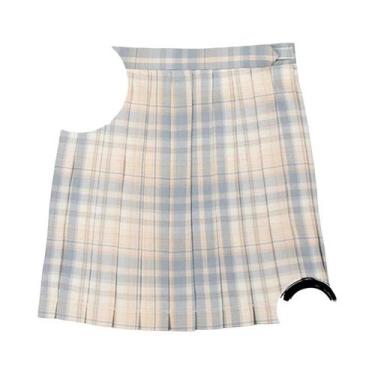 Imagem de Saia Mini Plissada Xadrez Feminina De Cintura Alta Com Laço Estilo Pre