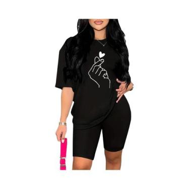 Imagem de Camiseta Feminina De Verão Com Estampa De Coração, Casual, Solta, Gola