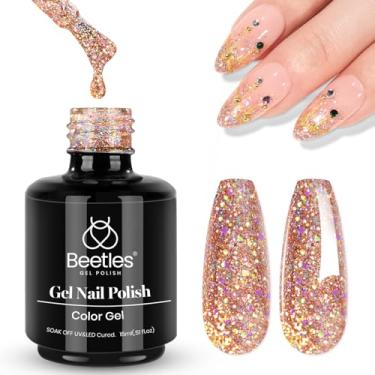 Imagem de Esmalte de gel Beetles Glitter 15 ml ouro rosa reflexivo rosa gel esmalte deslumbrante princesa design arte unhas salão de manicure (1 peça)