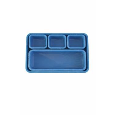 Imagem de Bandeja organizadora de mesa de plástico com vários compartimentos – escritório, escola, organizador de armazenamento doméstico (azul)