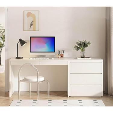 Imagem de Mesa de computador de madeira maciça com gavetas de armazenamento – Estação de trabalho moderna para escritório em casa e mesa de estudante, mesa de escrita com amplo espaço para organização e