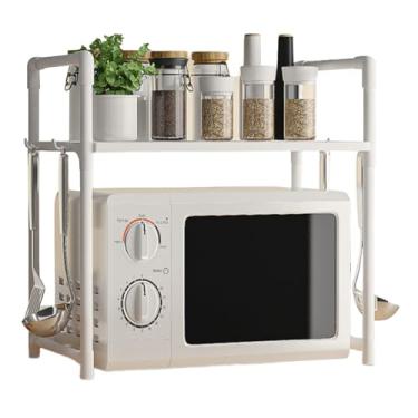 Imagem de Suporte de cozinha para micro-ondas - Suporte de forno de micro-ondas com ganchos - Suporte de máquina de pão de camada dupla para uso diário em casa, garagem, banheiro, balcão, despensa