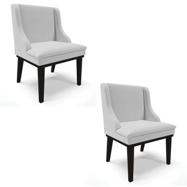 Imagem de Kit 2 Cadeiras Estofadas Para Sala De Jantar Base Fixa De Madeira Preto Lia Linho Cinza - Ibiza