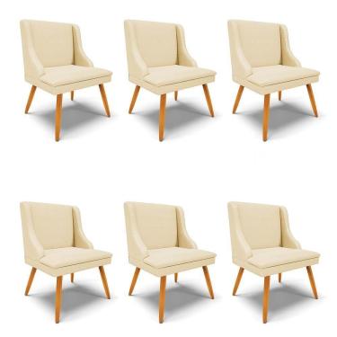 Imagem de Kit 6 Cadeiras Estofadas Para Sala De Jantar Pés Palito Lia Veludo Off White Luxo - Ibiza