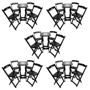 Imagem de Kit 5 Conjuntos Bistrô Mesa Com 4 Banquetas Dobráveis De Madeira Personalizada Hei - Preta