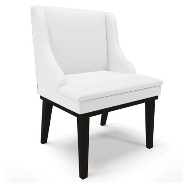 Imagem de Cadeira Estofada Para Sala De Jantar Base Fixa De Madeira Preto Lia Sintético Branco - Ibiza