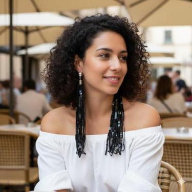 Imagem de Brinco Fio Paetê Carnaval - Lika Bijuterias, Preto