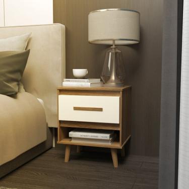 Imagem de Mesa de Cabeceira 1 Gaveta com Nicho e Pés Retro Estilo Moderno para Quarto Savana Mobília Decor