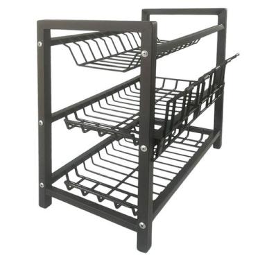 Imagem de Escorredor De Louças Pratos E Talheres 3 Andares - BIMETAIS, PRETO