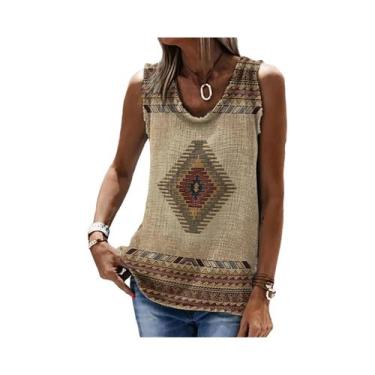 Imagem de Camiseta Feminina Retrô Estampada Casual Sem Mangas, Estilo Solto Étni