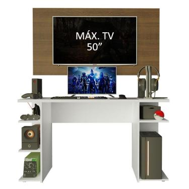 Imagem de Mesa Para Computador Gamer e Painel Para Tv Até 50 Branco
