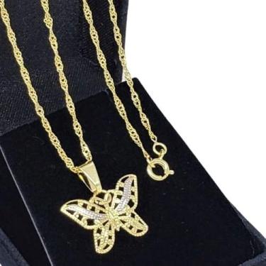 Imagem de Colar Com Pingente Borboleta Banho De Ouro 18k 3307 - Trs Chic Joias, 