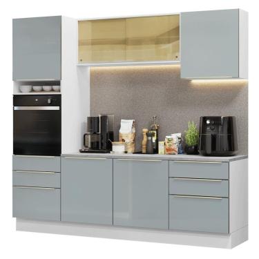 Imagem de Armário De Cozinha Completa 240cm Branco/cinza Lux Madesa 08 Branco/cinza Branco/cinza