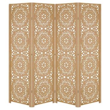 Imagem de 4 Folha Biombo Mandala Divisor Madeira Painel Mdf Cru Divisória Separa