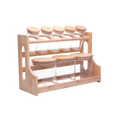 Imagem de Conjunto 8 Potes Com Tampa Hermética E Rack Em Bambu