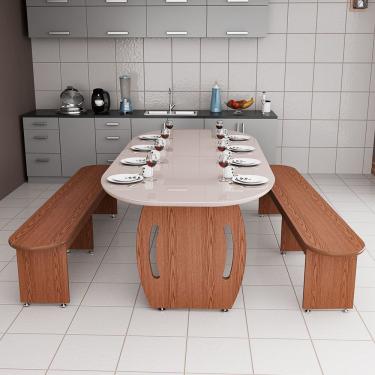 Imagem de Conjunto Mesa e Bancos Oval Moderno para Cozinha e Sala de Jantar